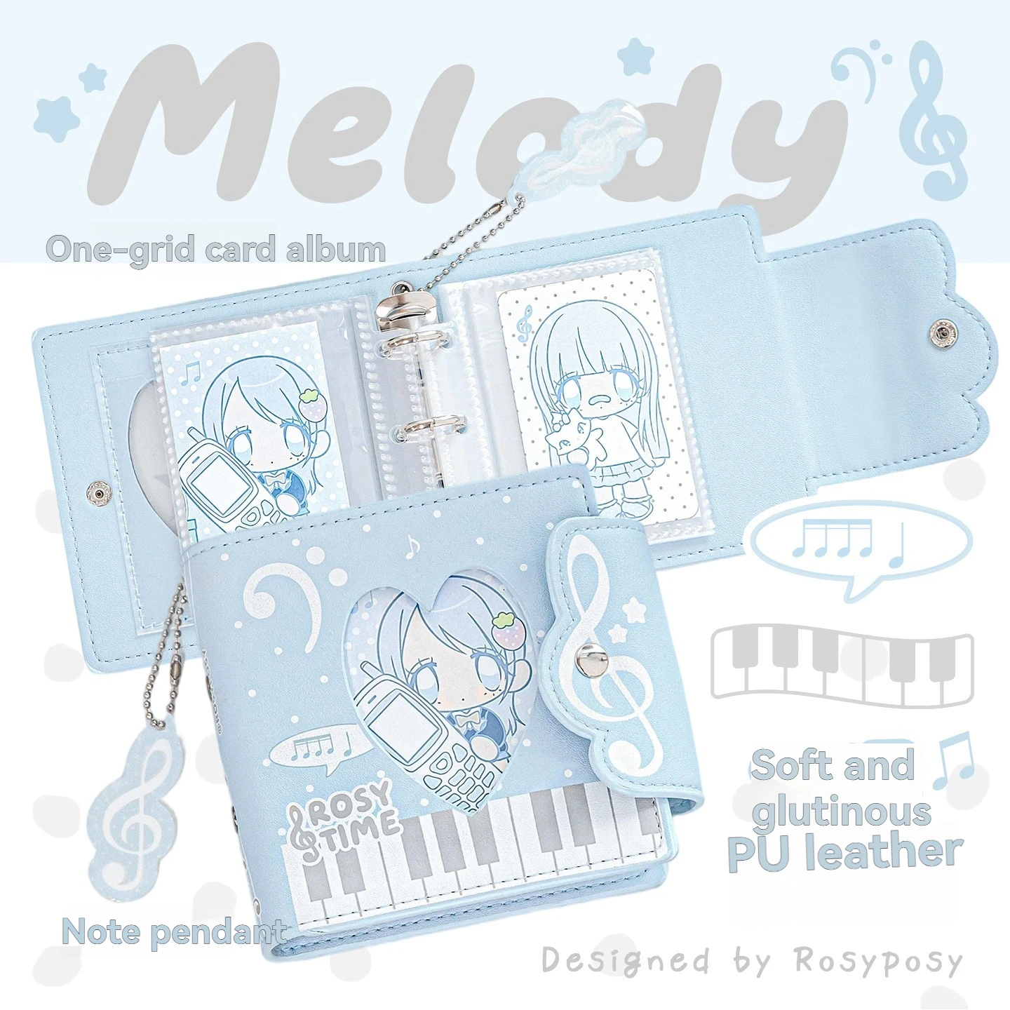 Korean Style 3 Inch PU Leather Photo Album - Kpop Photocard Binder with Mini Charm & Cute Card Holder
