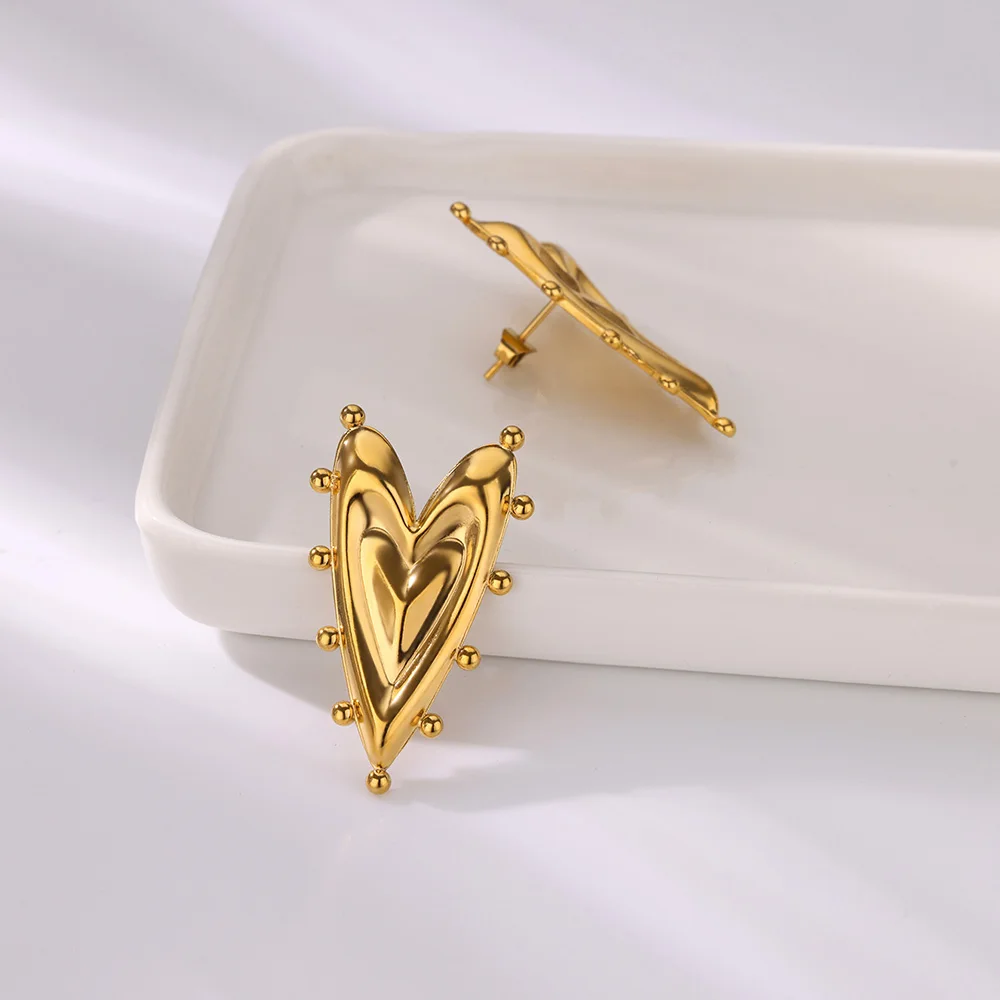 Vintage Geometric Heart Earrings For Women Gold Color Stainless Steel Love Irregular Earring Wedding Christmas Jewelry Gift