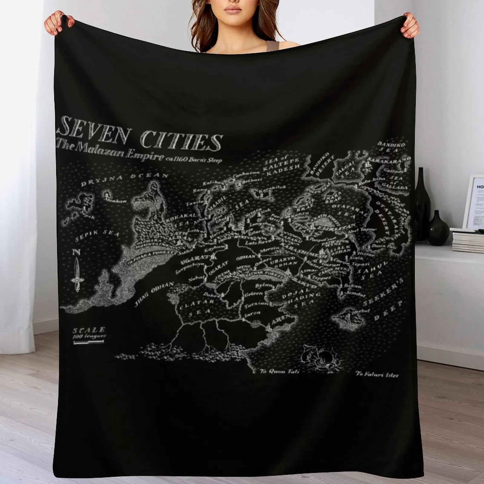 Malazan Seven Cities Map White Design Throw Blanket Bed Soft Plush Plaid Blankets