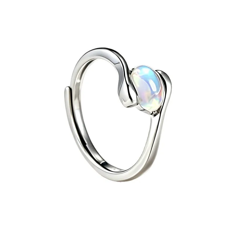 GANPUP Luxus-Mondstein Verstellbare Fingerringe für Damen, Modischer Silberfarbener Ring, Schmuckgeschenk für Partys – Detail 6