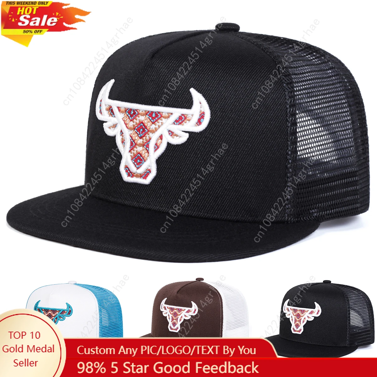 

Unisex Ox Head Embroidery Hip-hop Net Hats Spring Summer Outdoor Adjustable Casual Baseball Caps Sunscreen Hat Cap