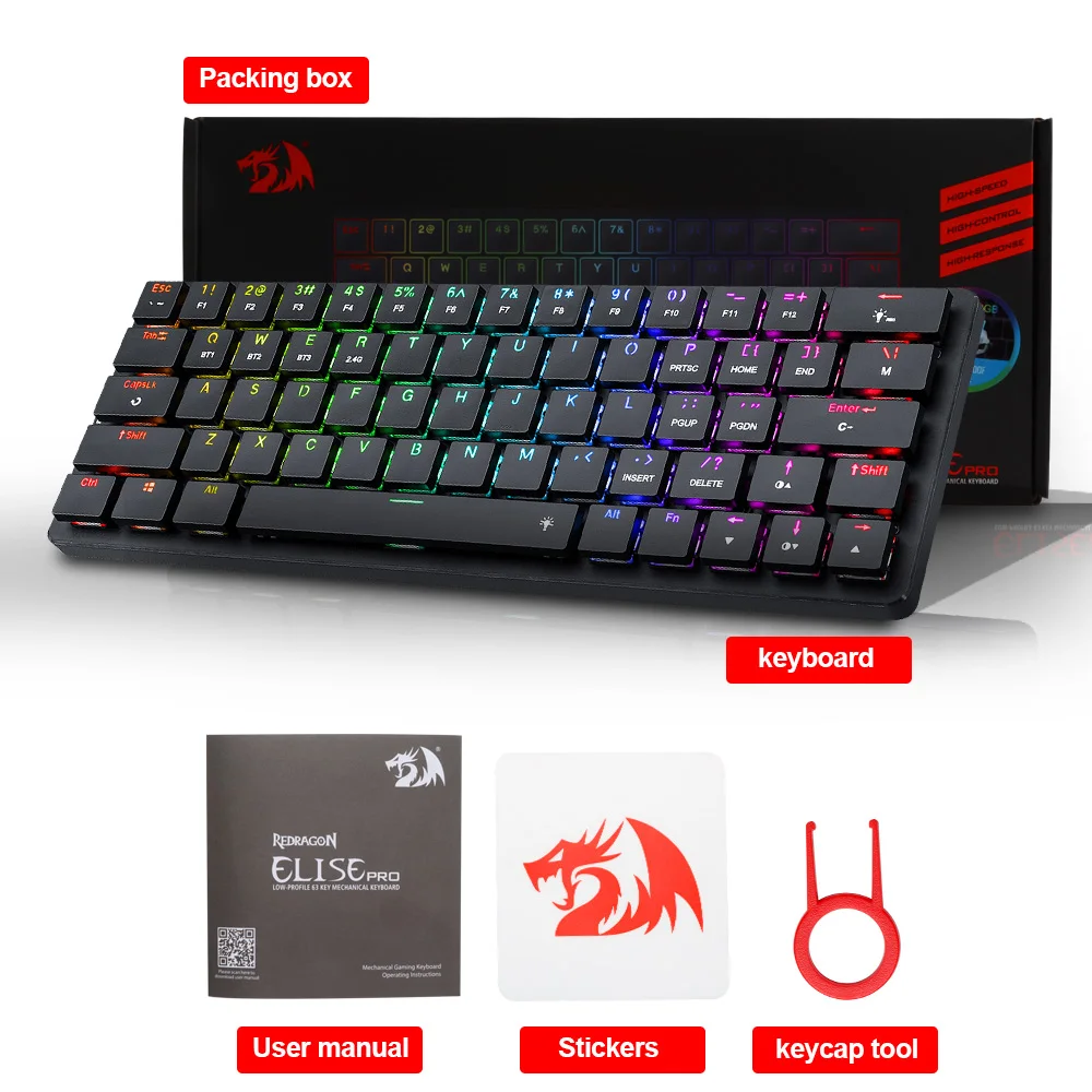 REDRAGON إليز برو K624P RGB سوبر ضئيلة الميكانيكية الألعاب لوحة المفاتيح USB دعم بلوتوث اللاسلكية 2.4G 63 مفاتيح ل حساب PC