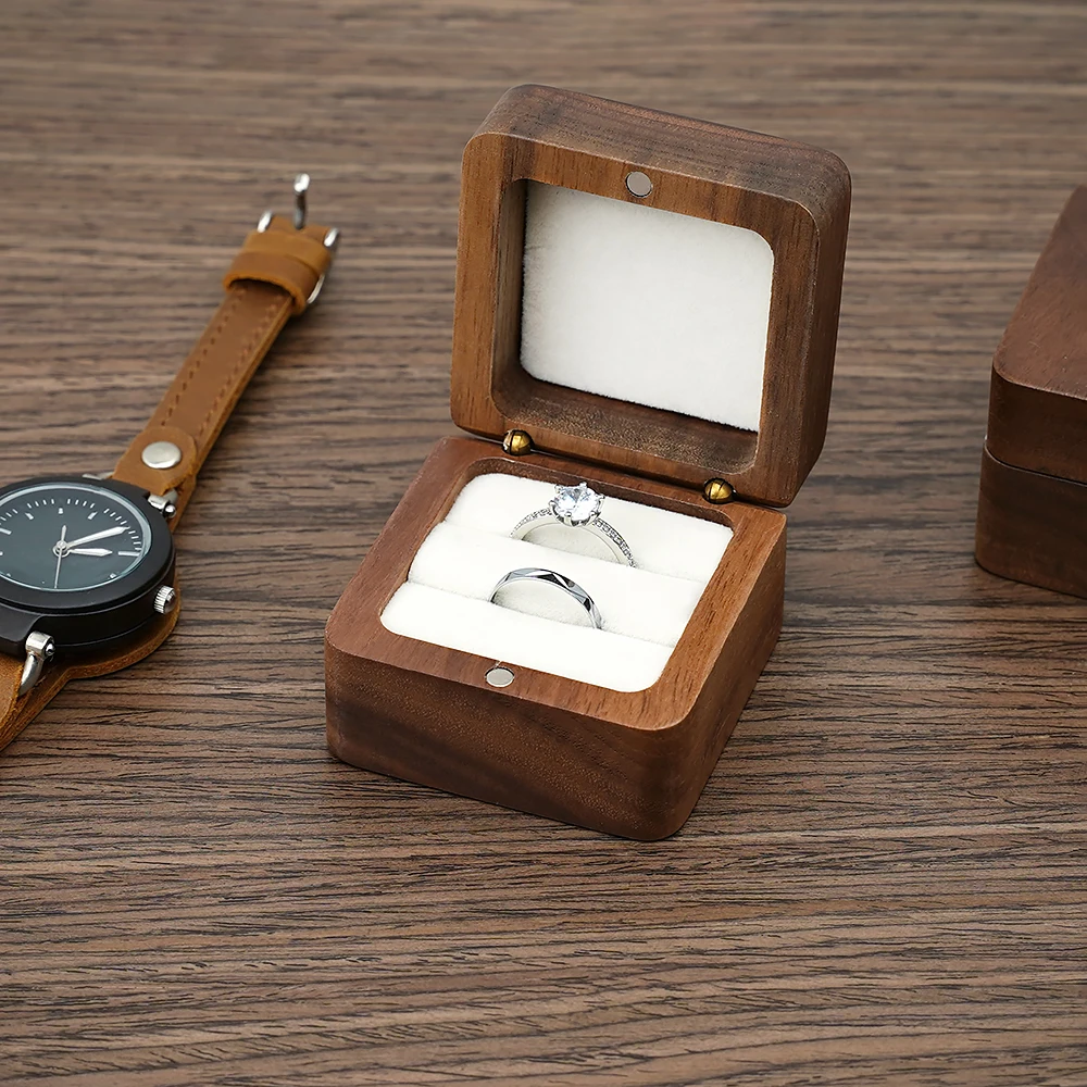 Echt Nussbaum Holz Schmuck Box Großhandel Anhänger Halskette Ring ohrring Geschenk Display Verpackung Fall mit Samt Innen