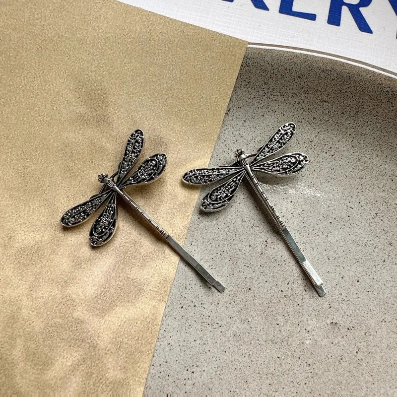 Vintage Trend Silver Color Dragonfly Hairpins Retro Elegant Side Hair Clip for Women Headwear Hair Pin Jewellery Decoration Gift