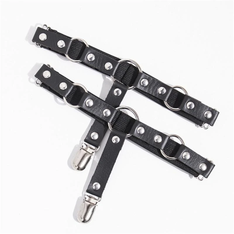 Unique Punk Rock Faux Leather Thigh Garters Belt with Anti-Slip Clips for Women Girls