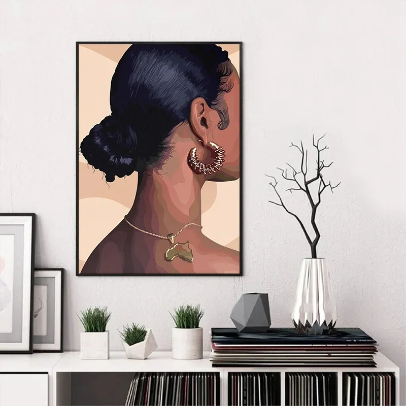 الحديثة الأفريقية السوداء الإناث صورة مسمار الشفاه الملصقات الشكل الفن قماش اللوحة والمطبوعات صور فنية للجدران ديكور غرفة المنزل #3