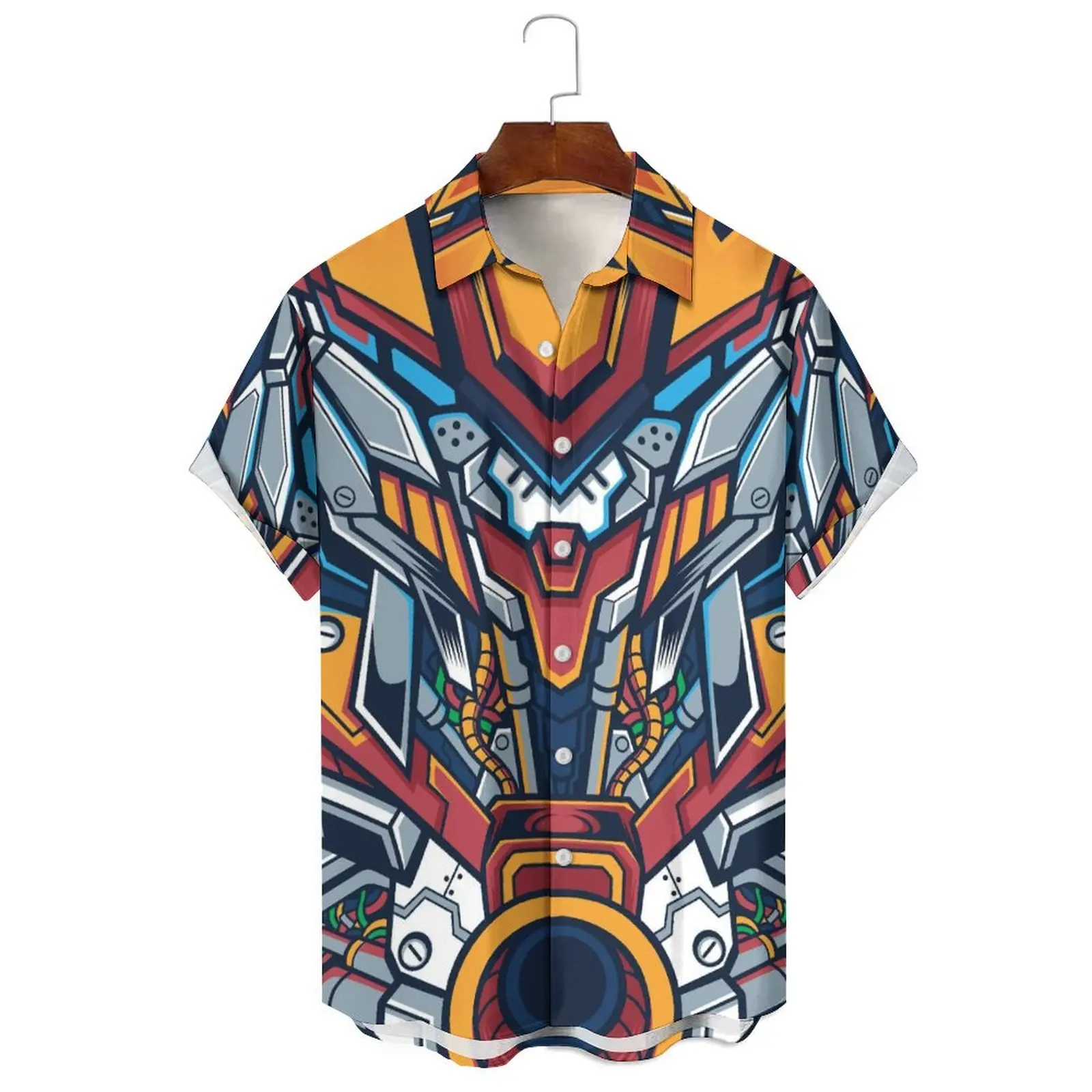 

Summer Men/Women Loose Casual Fashion Cartoon Multi-Color Patchwork Print Lapel Can Be Worn Outside Short-Sleeved Shirt