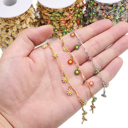 1 Meter Stainless Steel Long Bar Enamel Flowers Chains for DIY Craft Necklace Bracelet Findings PVD Gold Jewelry Earrings Making