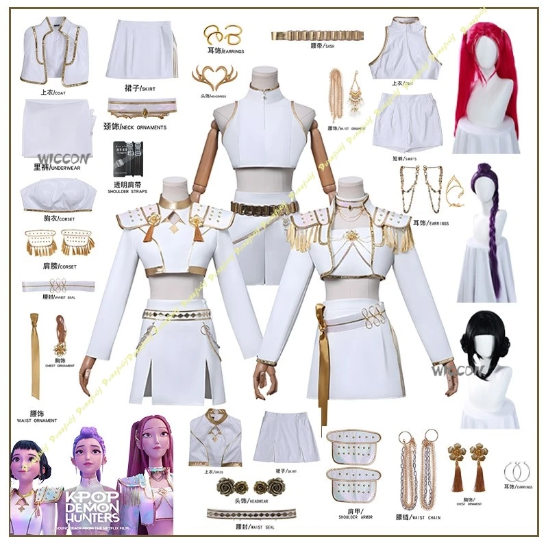 

KPop Охотники на демонов Аниме Руми Зои Мира Косплей Костюм Парик Белый Золотой Комплект Длинные Волосы Девушки Женщины Рождество Хэллоуин Карнавал