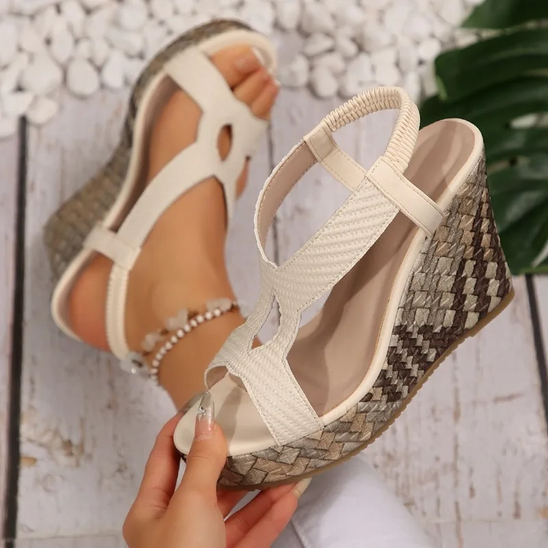 Zapatos de mujer, gran oferta, sandalias con banda elástica para mujer, sandalias informales a la moda con punta abierta, sandalias de plataforma de talla grande para verano 2024