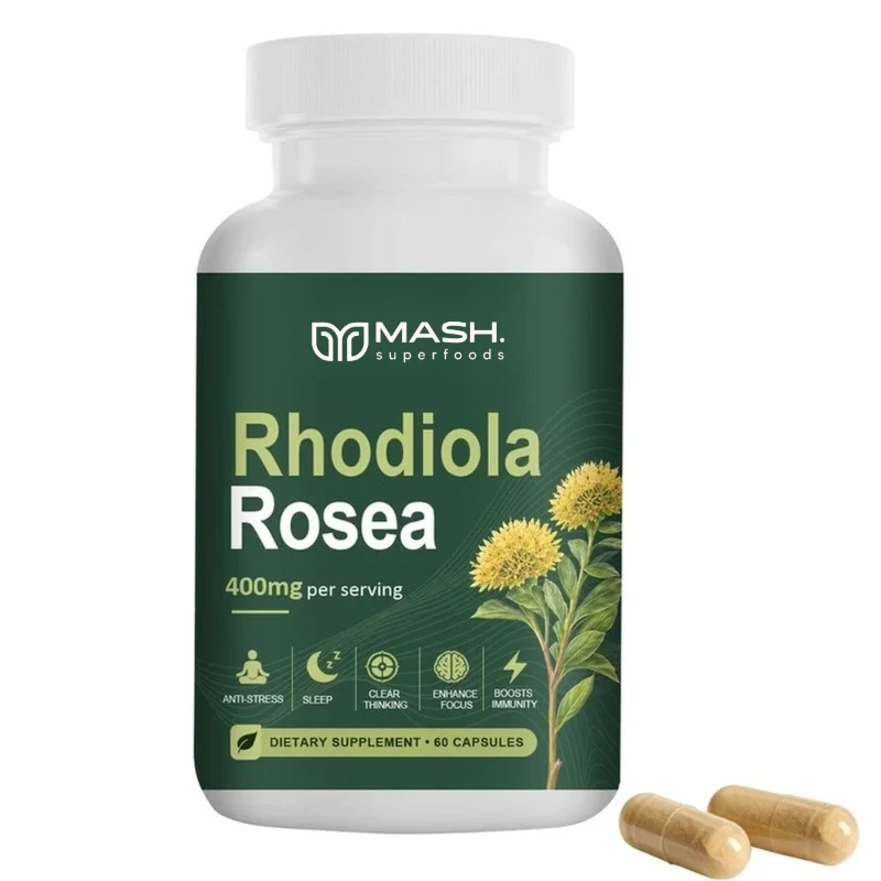 Googeer Rhodiola Rosea Capsules 400mg Root Equivalent with Black Pepper Extract 60 Count Botanical Daily Wellness Supplement