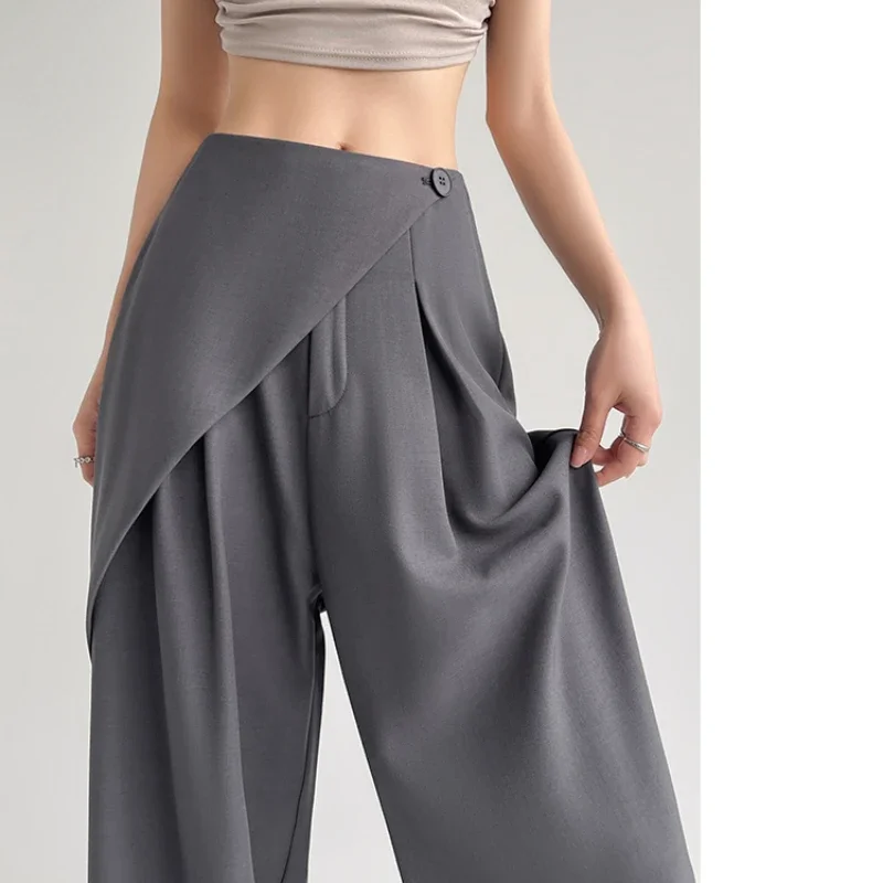 Design Sytle Two-piece Suit Wide Leg Pants Women Fashion High-waist Straight Trouser Female High Qualty Baggy Streetwear Pants