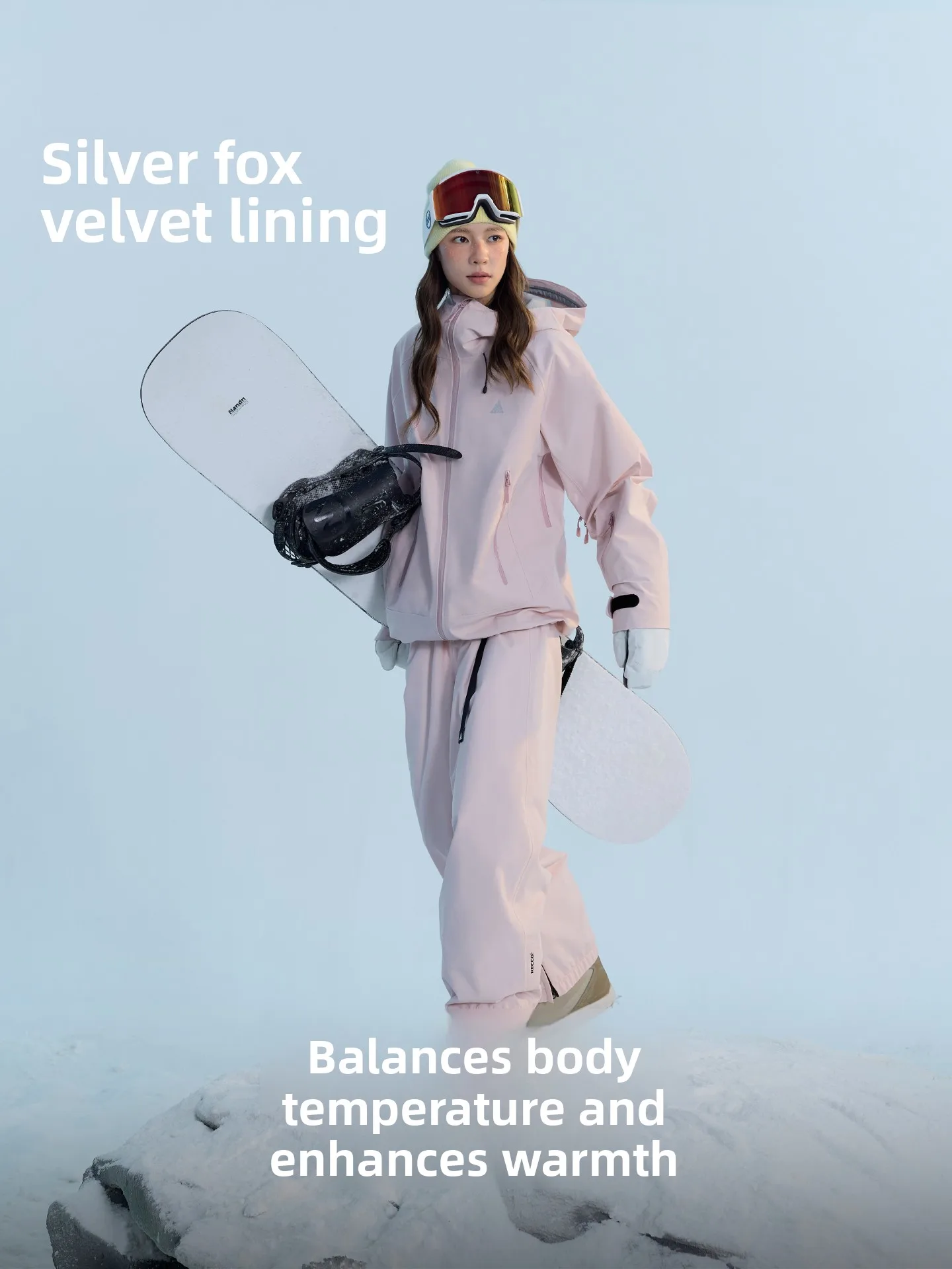 Nanend ski pants men's and women's loose RECCO snowboard snow pants fleece warm waterproof breathable