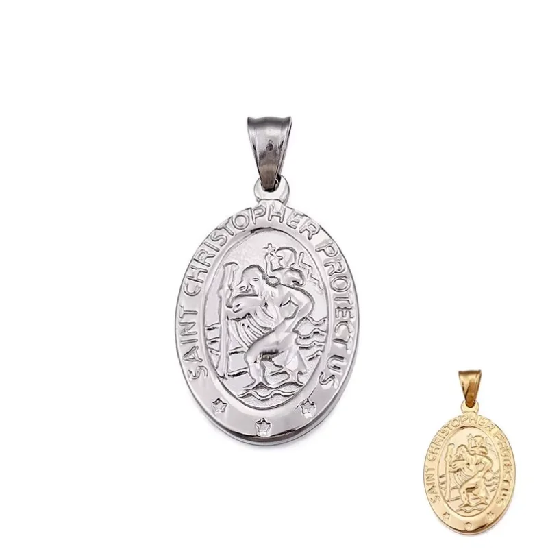 Jesus Saint Christopher Charms Stainless Steel Pendant For Christians Gold Color Jewelry Making
