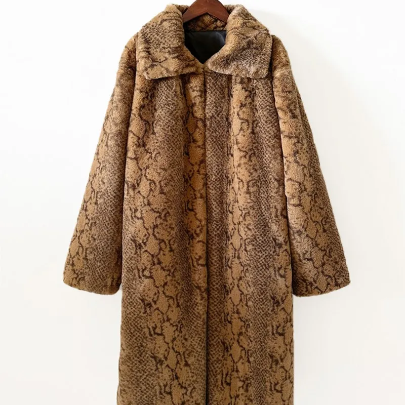 Engrossar manter quente solto cobra padrão jaquetas casaco 2025 pele de inverno fofo casacos longos jaqueta outerwear dos homens pele do falso leopardo topos