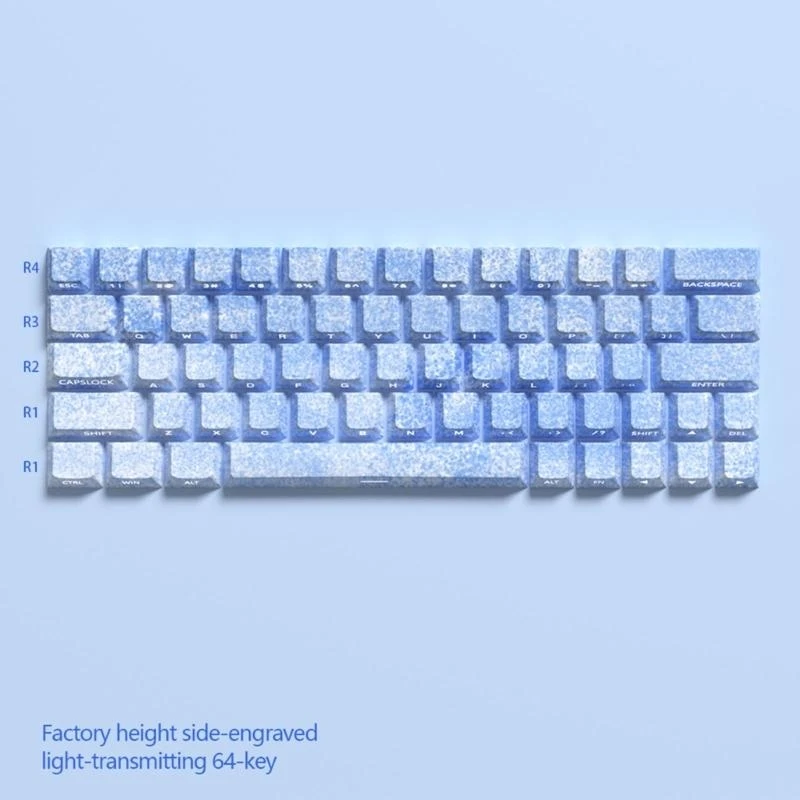 Y4QF 64/74Key KeyCaps Customs Ice Blue KeyCap Set Side Print Backlit Key Caps voor 61/64/68 Mechanische toetsenborden