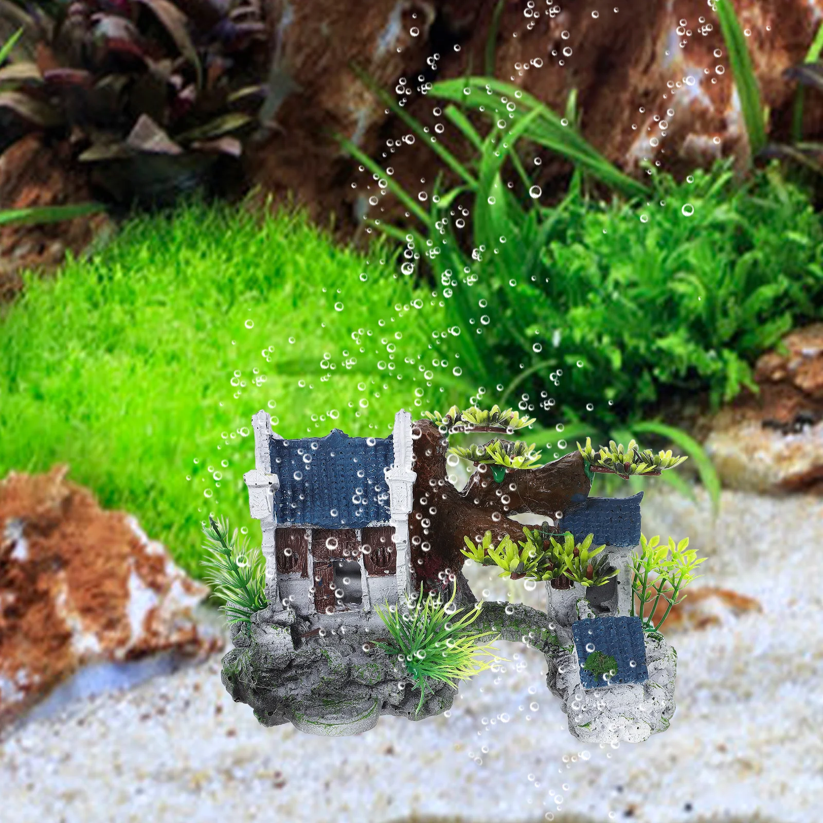 

Aquarium Decoration Resin House Ornament Jiangnan Style Fish Tank Layout Adornment Lifelike Chinese House Craft for Fish