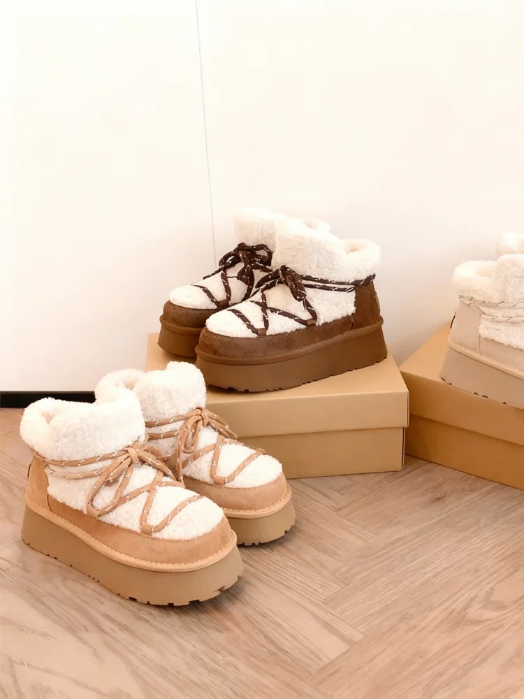 

Женские зимние ботинки на подкладке Fce Thi Boted Woolen Cotton oes, теплые ботинки с меховой отделкой и поясом, корейские зимние ботинки