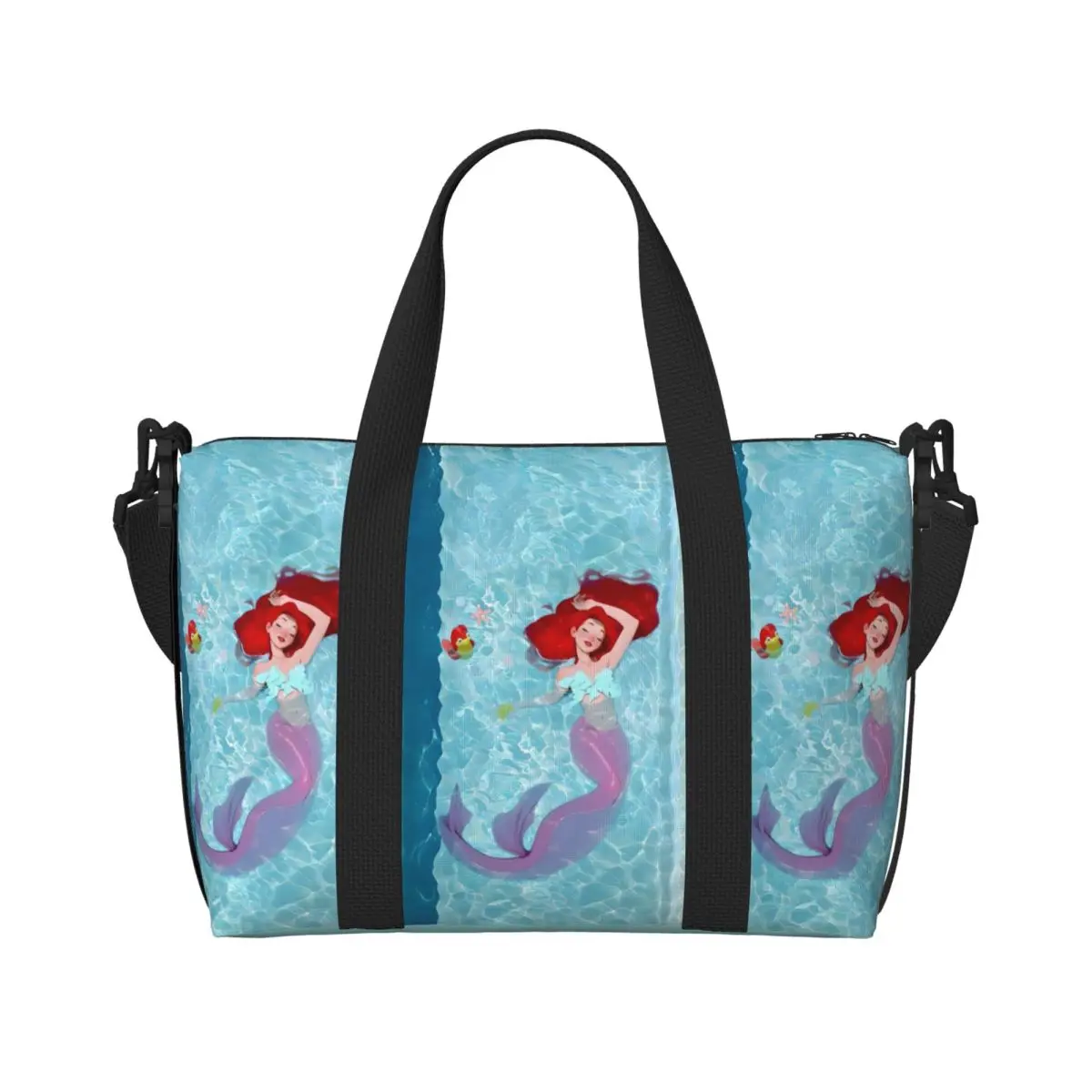 

Custom The Little Mermaid Tote Bag Women Large Capacity Cartoons Gym Beach Shoulder Travel Bag