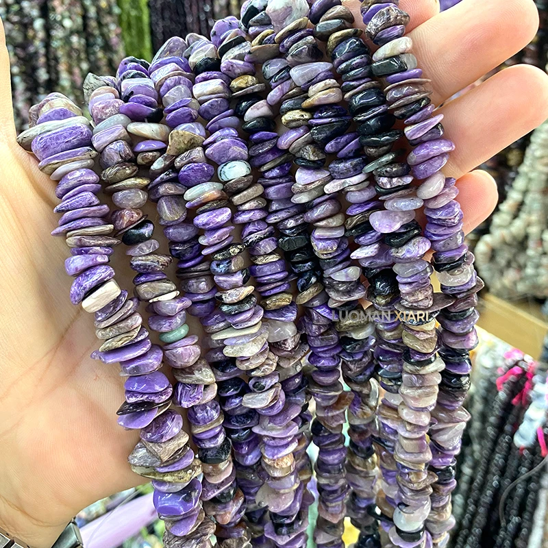 9-10mm Unregelmäßige Roh-Natursteinperlen aus Amazonit, Amethyst, Charoit für Schmuckherstellung, DIY-Armband-Charms und Zubehör – Detail 2