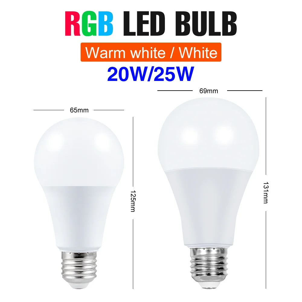 RGB ضوء النيون E27 قوس قزح مصباح 220 فولت LED لمبة ملونة مع الأشعة تحت الحمراء التحكم عن بعد 20 واط 25 واط Bombillas LED زينة لعطلة عيد الميلاد