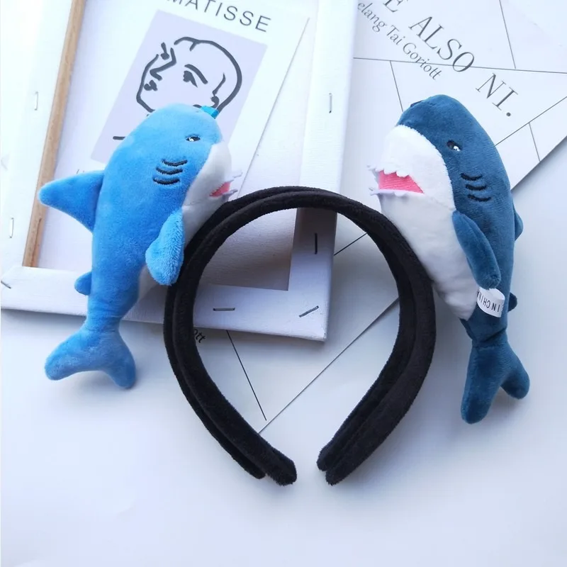 

Cute Cartoon Shark Plush Hairband Face Wash Hair Hoop Funny Ocean Animal Doll Headband for Woman Girls kids Hair Accessories