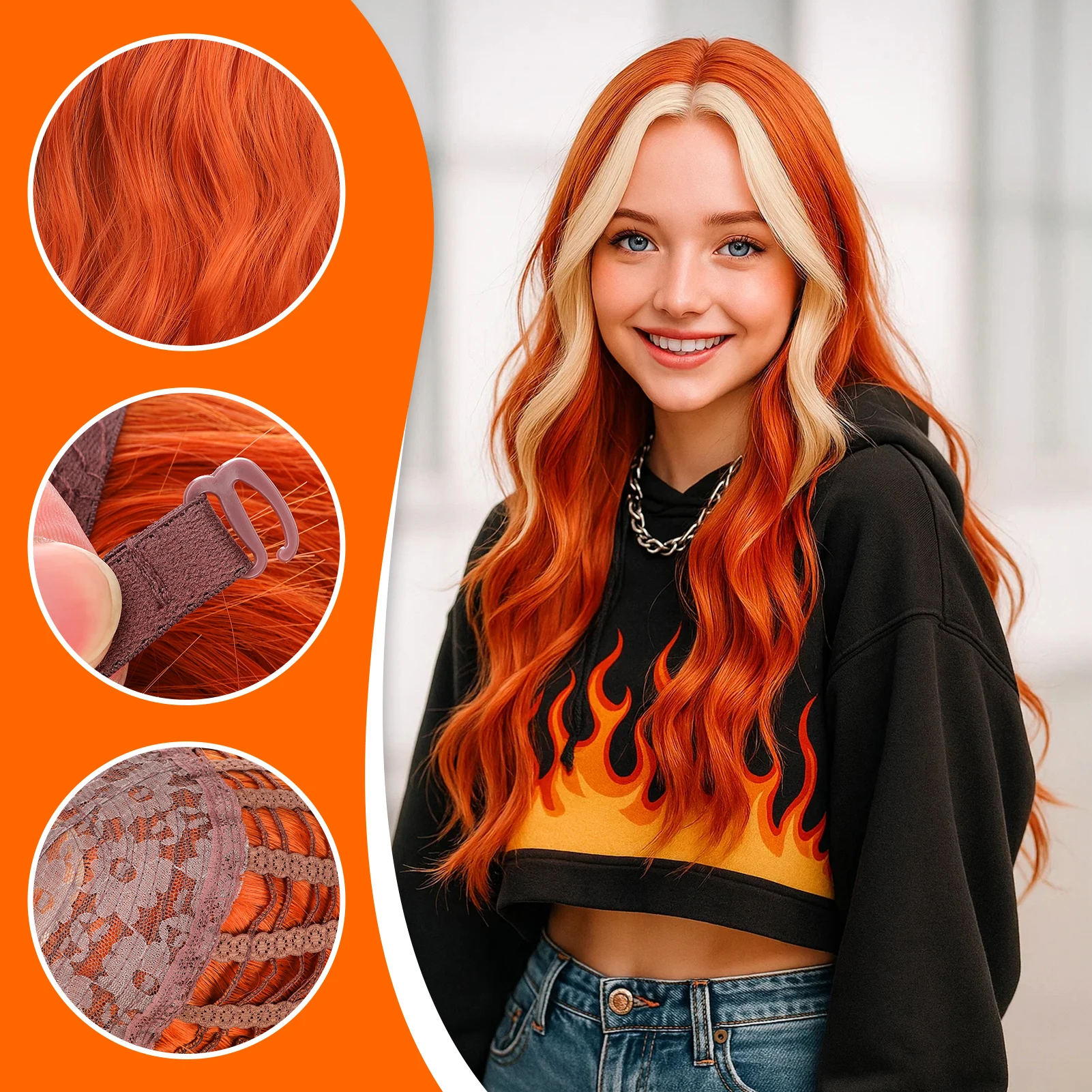 

Оранжевый длинный волнистый синтетический парик, термостойкий оранжевый мелированный парик для офиса и повседневного шиньона, местная доставка