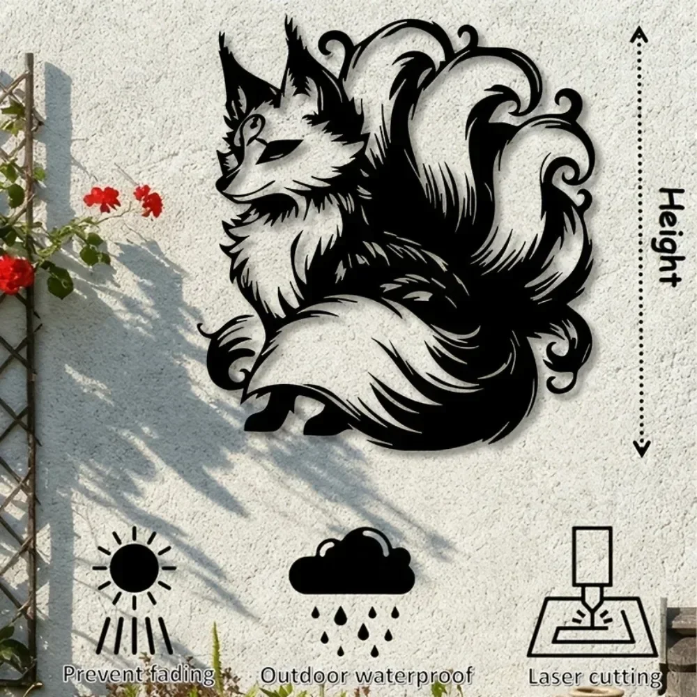 2D Nine-Tailed Fox Metal Wall Art, Art Deco Iron Sculpture Home Decor Living Room