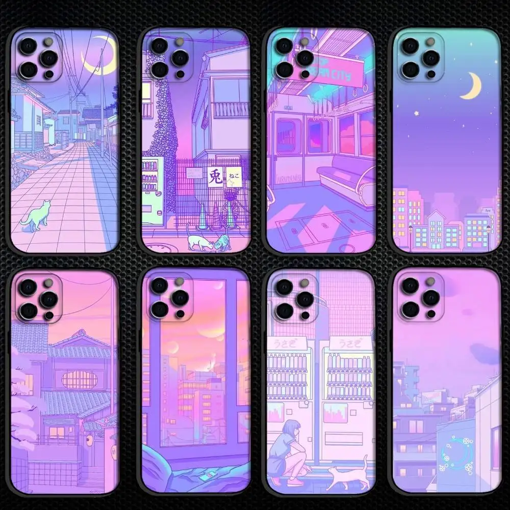 

Vaporwave Phone Case For iPhone 16,15,14,13,12,11 Plus,Pro Max, Others Soft Black Cover