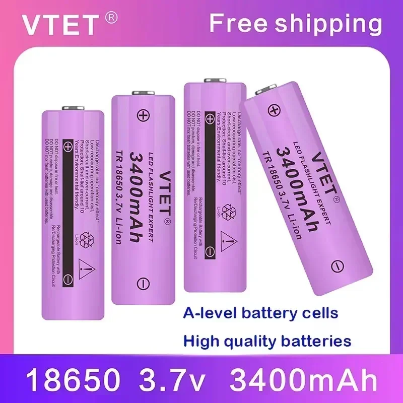 2024VTET New 3.7V 3400mAh Rechargeable Lithium ion High Quality LED Flashlight Battery Reusable 18650Battery DIY Toy Fan Battery