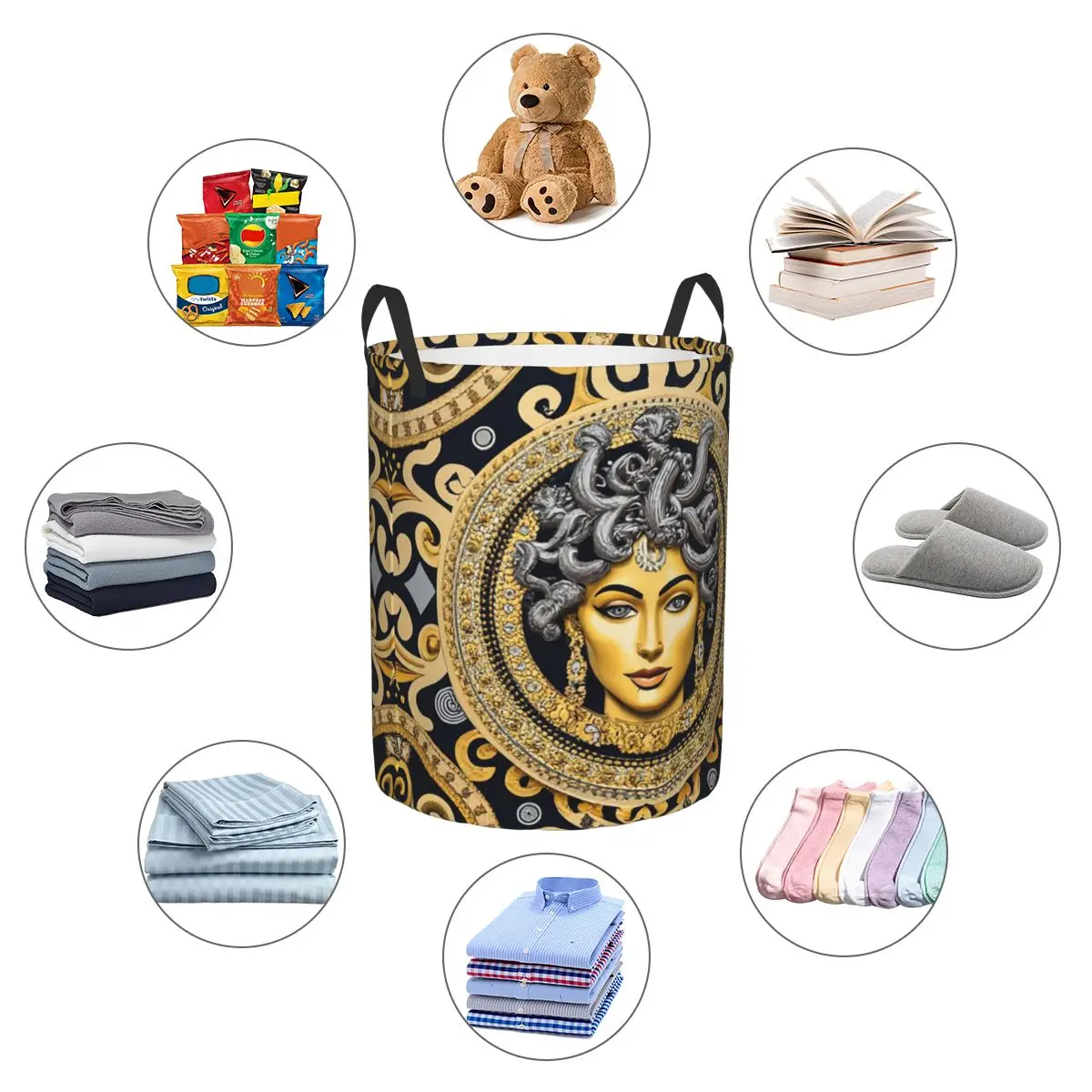 Ancient Greece Medusa Gorgon Vintage Style Foldable Laundry Baskets Dirty Clothes Toys Storage Basket Large Waterproof Bag