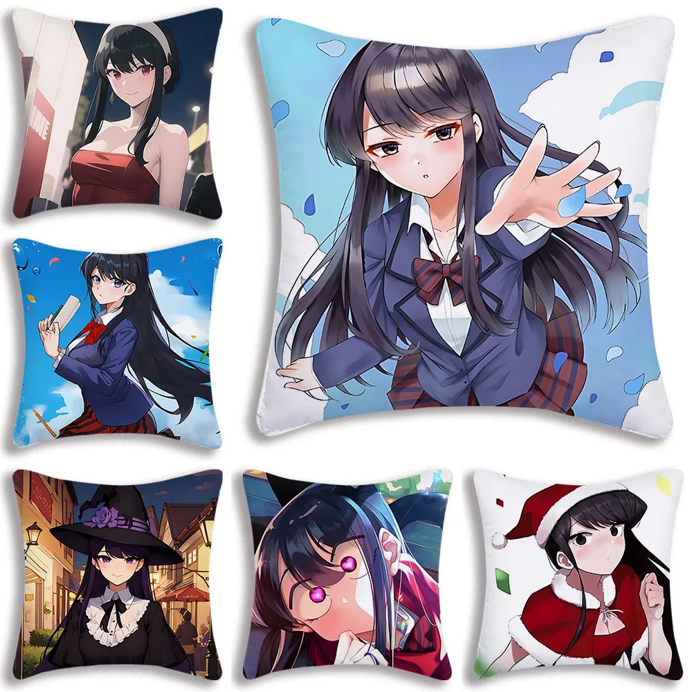 

Pillow Covers Cartoon Anime Komi San Can't Communicate Sofa Decorative Home Double-sided Printing Short Plush Cute Cushion Cover