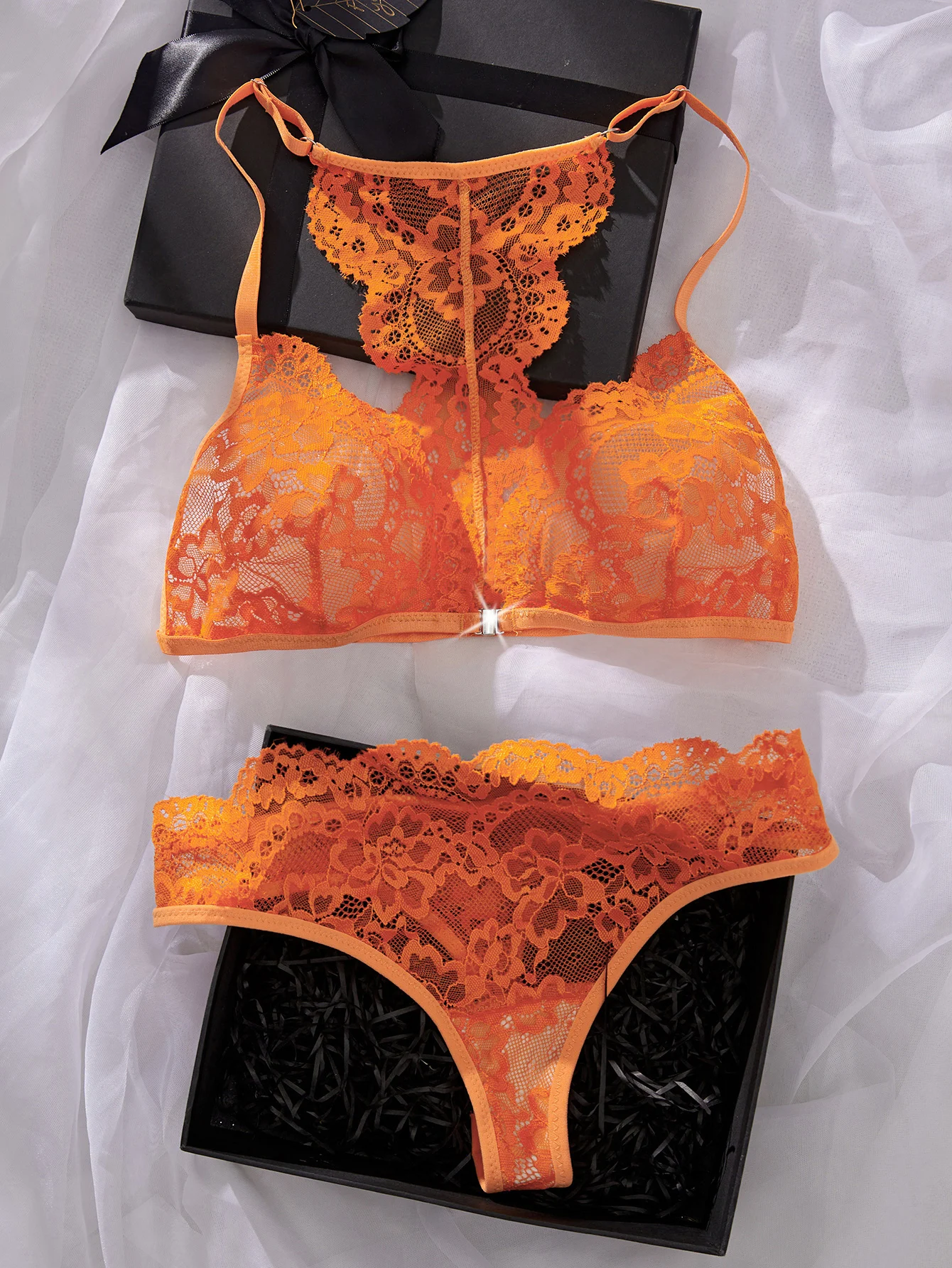 Women\'s Sexy Lingerie Soft Back Suit Lace front clasp bra top  Sexy Bra & Briefs Set Unpadded Transparent Brassiere Intimates