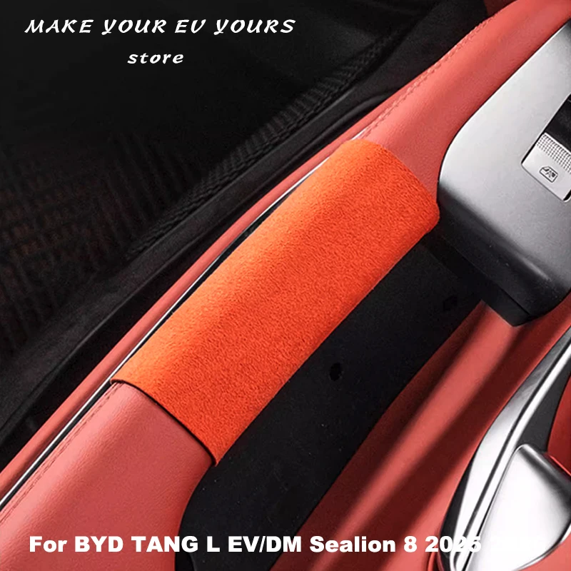 ل BYD TANG L EV/DM سيليون 8 2025 2026 مقبض باب السيارة اليد مخيط الجلد المدبوغ الغطاء الواقي الكانتارا اكسسوارات