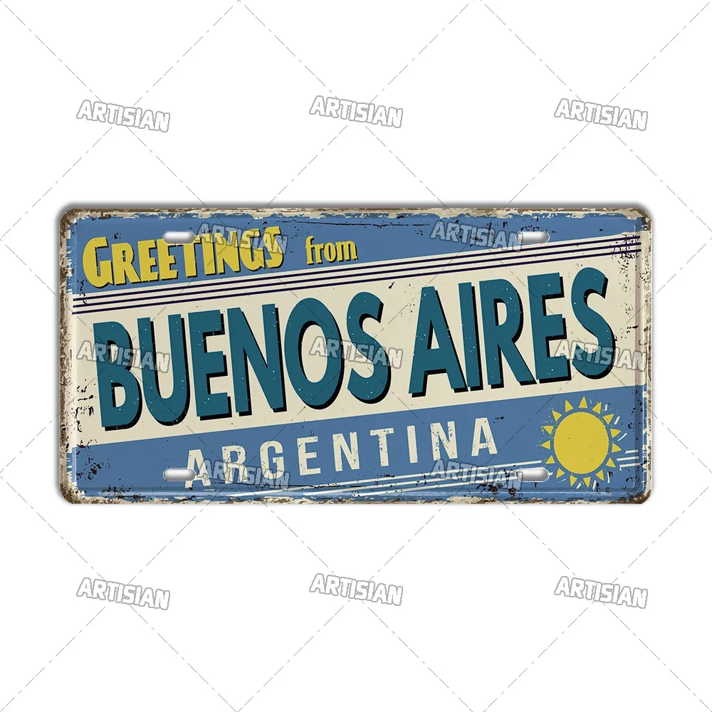 Artisian Argentina ecuador Chile Colombia License Plate Landmark Metal Sign City State Decorative Car Plate Wall Decor Garage
