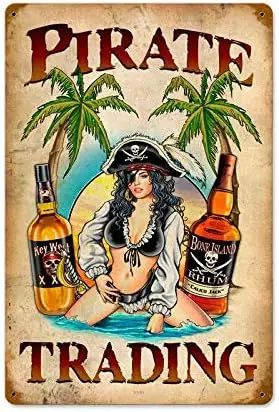 Vintage Sign Made USA Pirate Trading Metal Sign Wall Decor 12