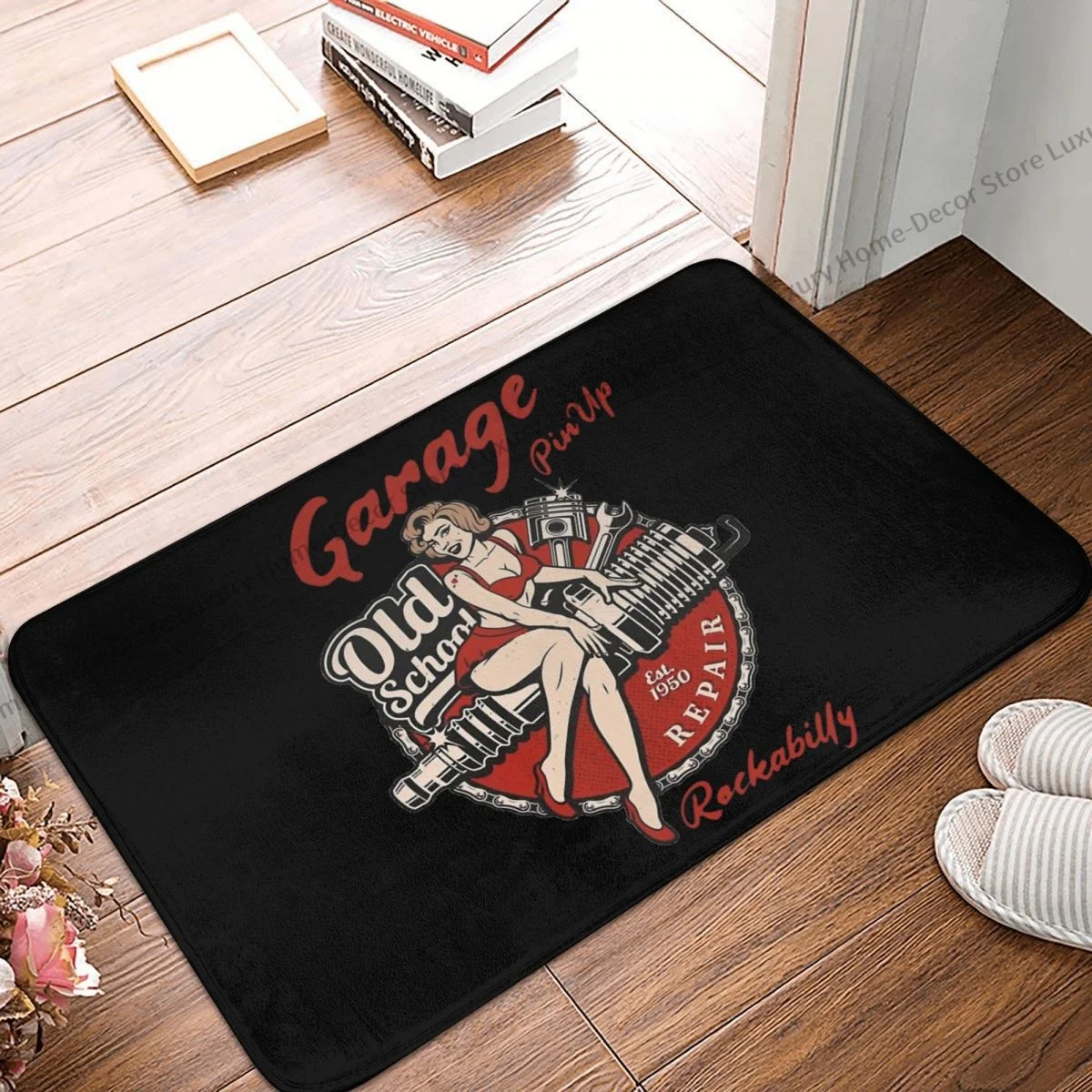 Non-slip Doormat Kitchen Mat Old School Garage Pin Up Girl Essential Floor Carpet Welcome Rug Home Decorative