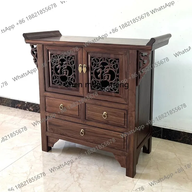 F150 Chinese solid wood, locker storage, Fu character carving, retro counter home supply table against the wall