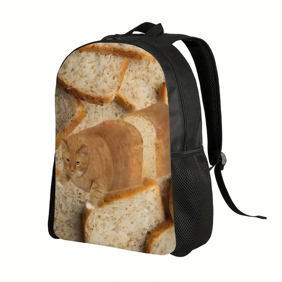 

Cat And Bread Print Lightweight Laptop Backpack With Adjustable Straps