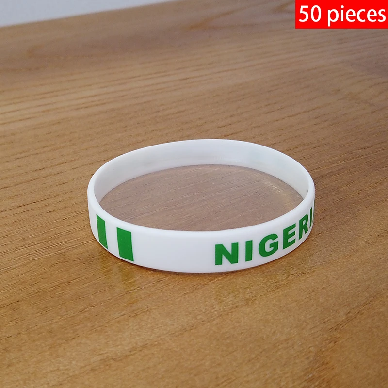 

Wholesale Customized 50pcs Nigeria National Flag Wristband Sport Silicone Bracelet Rubber Band Commemorative Fashion Accessory