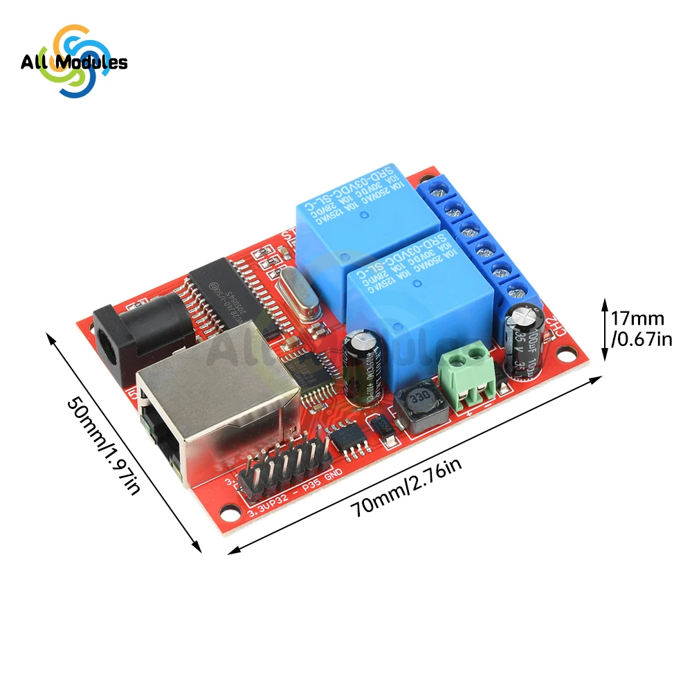 

LAN 2-Channel Ethernet Relay Cloud Remote Control Network Switch Timer Controller Module DC 5-24V