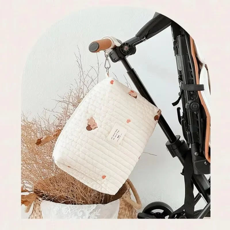 

1 PCS Animal Embroidery Cotton Zipper Mommy Bag Baby Diaper Bottle Snack Storage Cart Hanging Bag Portable Storage Bag