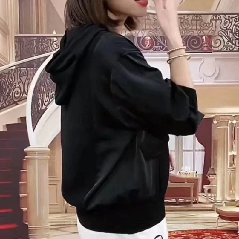 여성용 후드 스웨트셔츠 봄과 가을 신상 스플라이스 풀오버 루즈 스타일리시 다용도 슬림 긴팔 탑