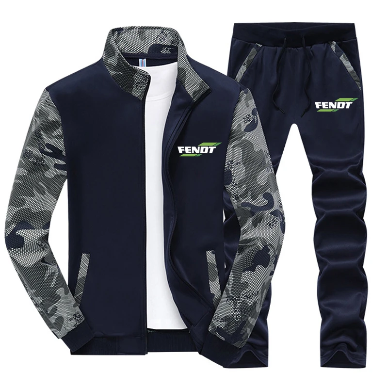 2021 Spring Autumn New FENDT Print Custom Made Spliced Camouflage Men Zipper Jacket + Pants Drawstring Man Sportswear Suit Trend