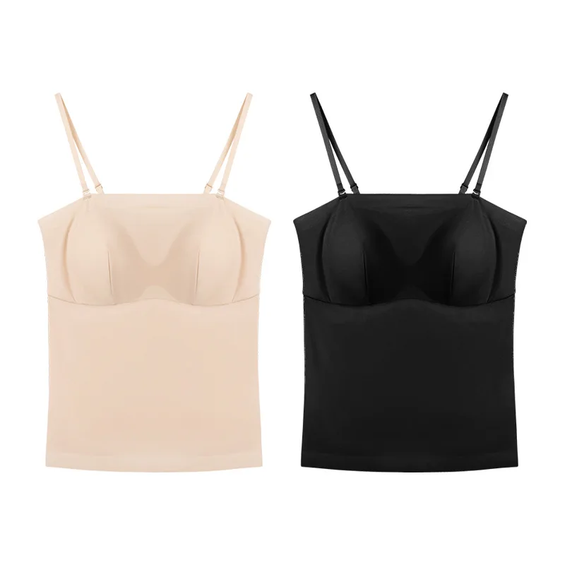 

Women 100% Mulberry Silk Lining High Stretchy Thin Type One-piece Padded Camisole Spaghetti Strap Top M L XL TG242