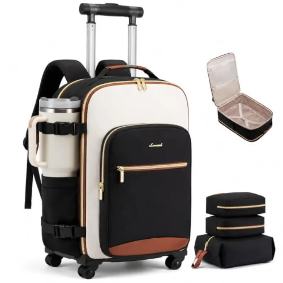 Rolling Backpack with Wheels, Carry On Luggage for Women