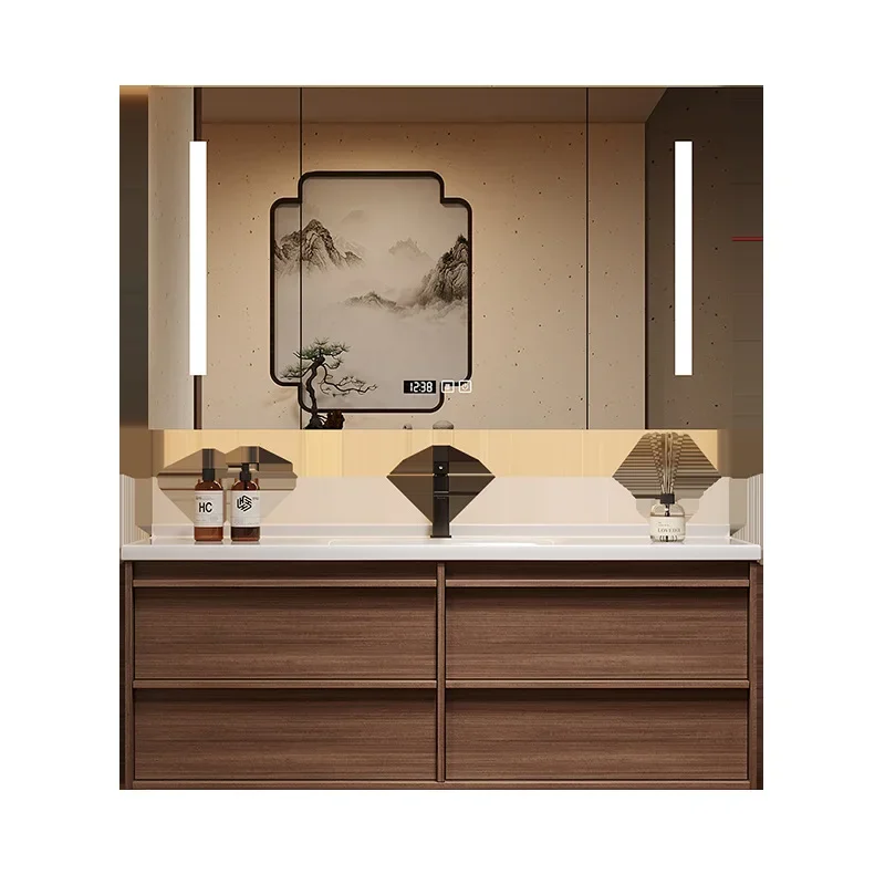 

New Chinese style, walnut, ceramic, integrated basin, bathroom cabinet, toilet, bone