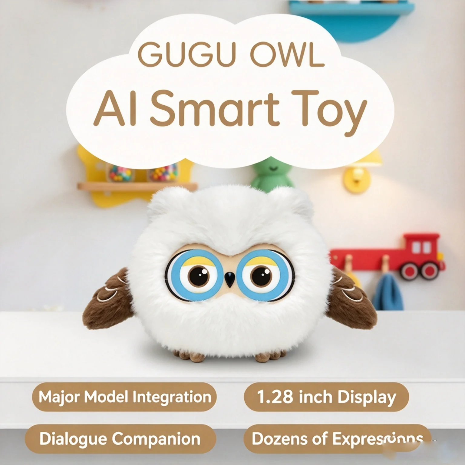 GUGU OWL AI Smart Plush Toy, Interactive Talking Owl Doll with 1.28-inch Display, Multiple Expressions, Kids Educational Compani