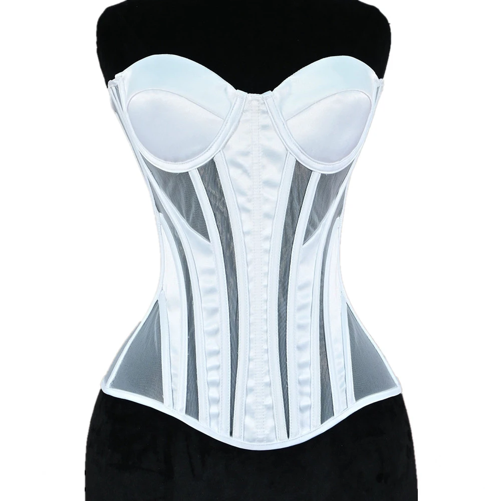 

Женский белый сетчатый корсет-бюстье на шнуровке, корсет с косточками для коррекции талии, нижнее белье, корсеты-бюстье, корсеты для коррекции фигуры для женщин