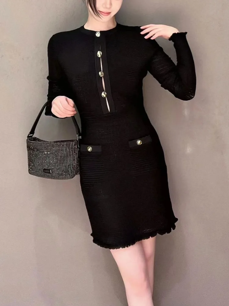 Robe française en tricot creux pour femmes, Style Socialite, robe découpée élégante, coupe cintrée, Design Chic minimaliste, 2025